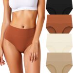 Women Seamless Underwear High Waisted Tummy Control No Show Panties Full Coverage Stretch Briefs 4 Pack