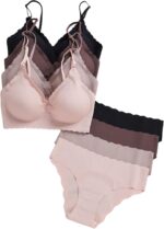 Women 8 Piece Seamless Lingerie Sets Scallop Trim Spaghetti Strap Bra and Panty Set