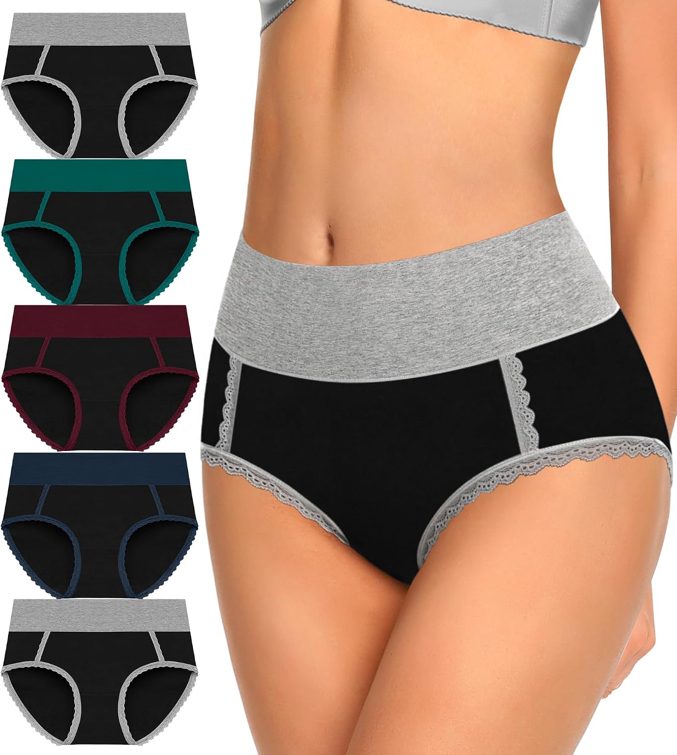 71EItsiXv4L._AC_SL1500_.jpg Women Underwear Cotton High Waisted Soft Briefs Full Coverage Comfort Panties Multipack - Image 1