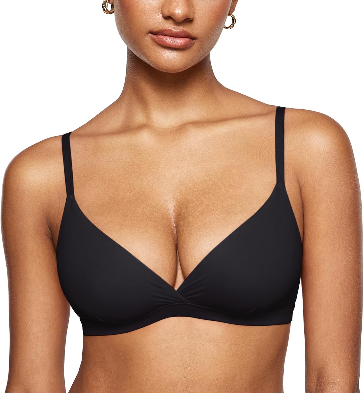 71z1HY7AIyL._AC_SL1500_.jpg Women's Triangle Comfortable Unlined V Neck Wireless Smoothing Bra Top Stretch - Image 1