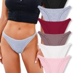 6 Pack String Underwear for Women Cotton High Cut Stretch Breathable Low Rise Hipster Bikini Panties